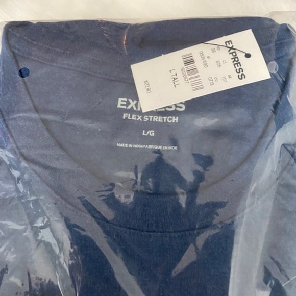 NWT - Express Men's Slim Stretch Crew Neck T-Shirt - MARINE BLUE - Large Tall - Picture 2 of 3